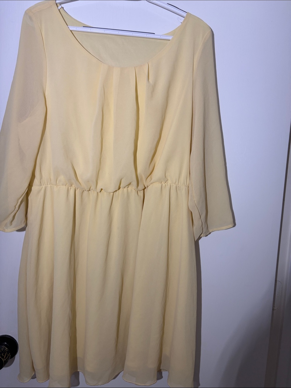 Light Yellow Chiffon Long-Sleeve Dress - Breezy Scoop Neck